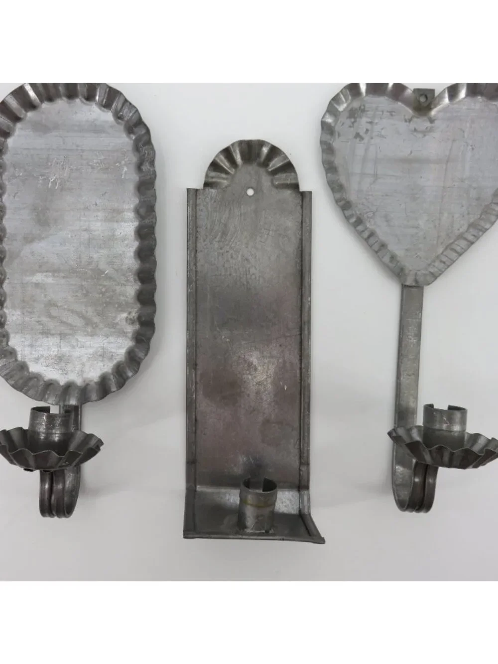 VTG Set of 3 Silver Tone Metal Ruffle Edge Hanging Candle Holder Sconces Country